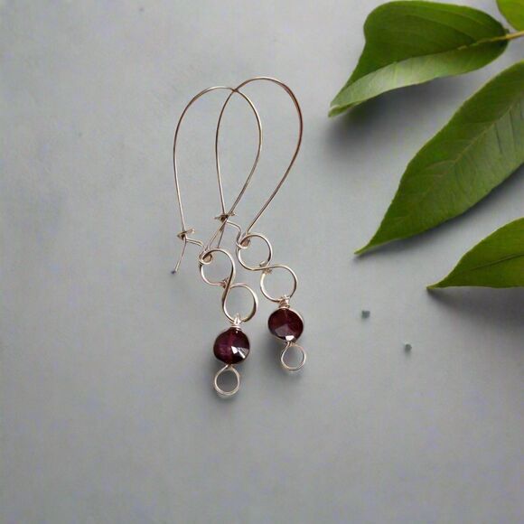 Handmade Dainty Sterling Silver and Amethyst Purple Dangle Earrings - Picture 1 of 8